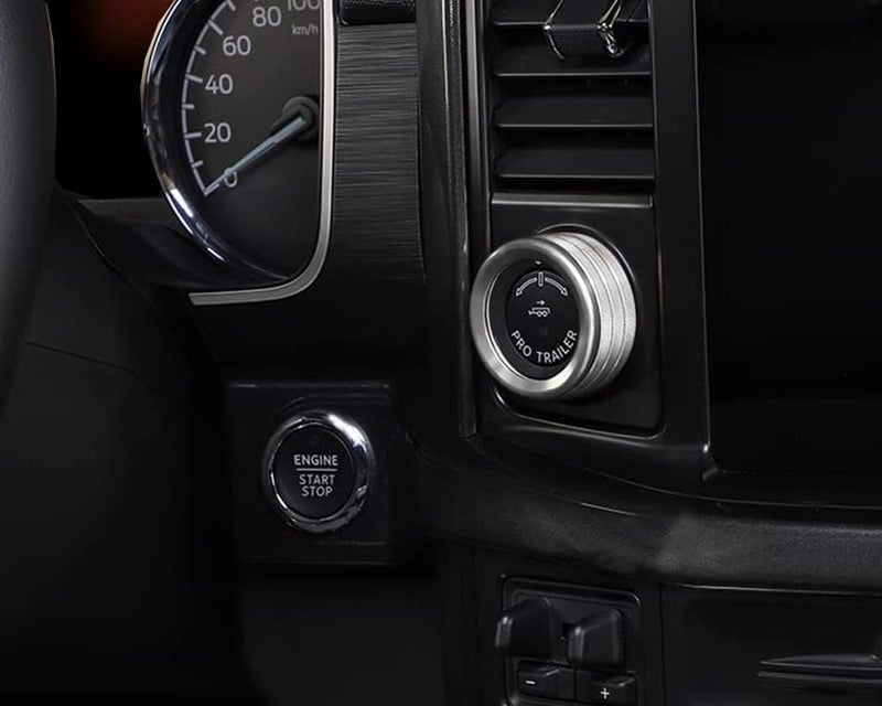 Keptrim for Ford F150 2021 2022 2023 2024 2025 Knob Air Conditioner Switch & Trailer & 4WD & VOL & Headlight Button Ring Trim, Silver Aluminum, 7pcs - Image 4