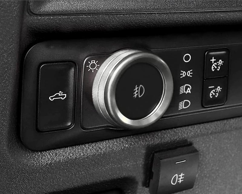 Keptrim for Ford F150 2021 2022 2023 2024 2025 Knob Air Conditioner Switch & Trailer & 4WD & VOL & Headlight Button Ring Trim, Silver Aluminum, 7pcs - Image 3