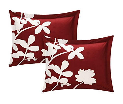 Chic Home 7 Piece Iris Reversible Large Scale Floral Design Printed with Diamond Pattern Reverse Comforter Set, Queen, Red - Image 3