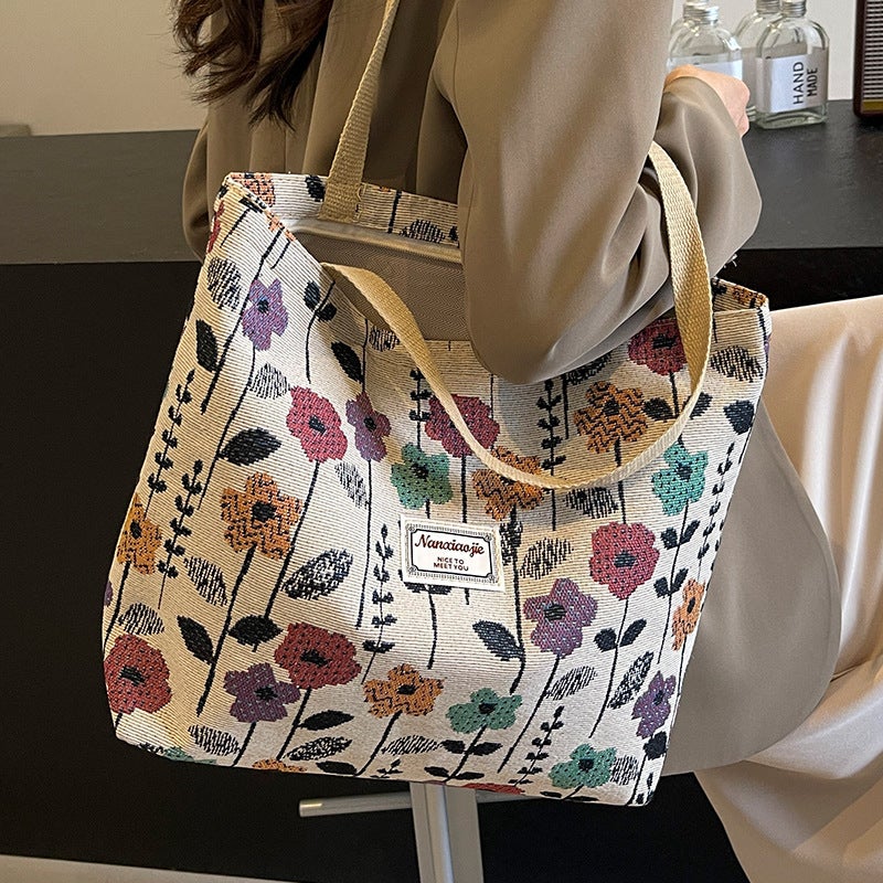 2024 Canvas Tote Fashionable Large Capacity Shoulder Bag Large wine red 