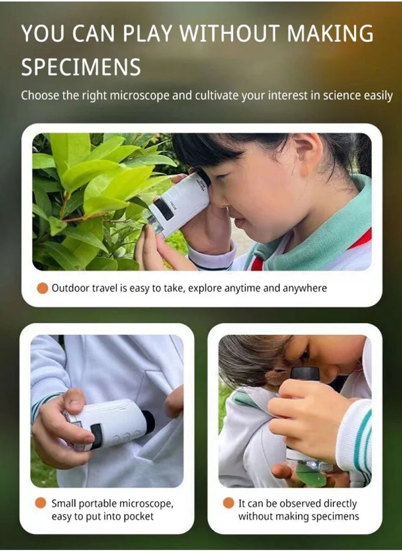 Rock Pow - Mini Pocket Microscope Kit 60 To120x Portable Laboratory Microscope With LED Light For Kids Science Experiment Utensils - Image 1