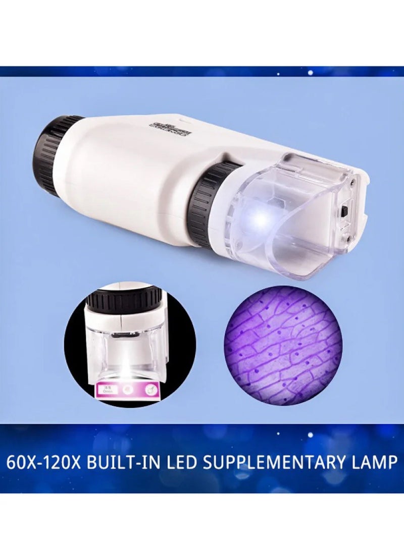 Rock Pow - Mini Pocket Microscope Kit 60 To120x Portable Laboratory Microscope With LED Light For Kids Science Experiment Utensils - Image 1