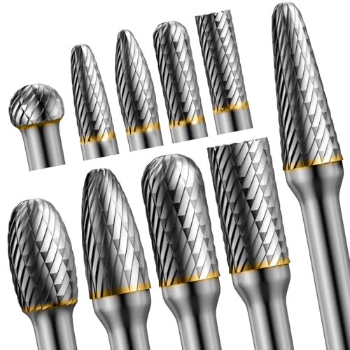 LuMuank 10pcs Die Grinder Bits w/ 1/4" Shank, Tungsten Carbide Burr Set for Metal Steel Stone Wood Working Grinding Carving Engraving Deburring Cutting Porting - Image 1
