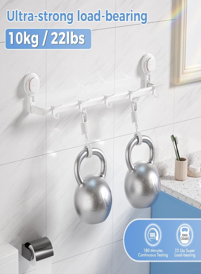 LUXEAR Suction Cup Towel Bar, 24 inches Adjustable Towel Rack Holder, No Drill & Removable Bathroom Towel Holder with 5 Sliding Hooks, Wall Mounted Towel Hanger for Shower Room, Kitchen, Door - White - Image 4