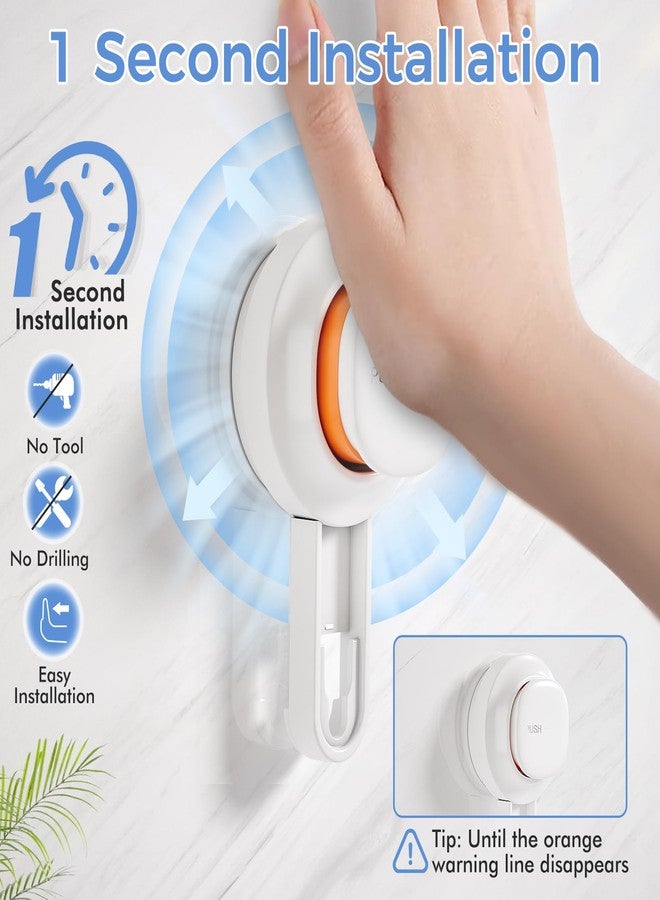 LUXEAR Suction Cup Towel Bar, 24 inches Adjustable Towel Rack Holder, No Drill & Removable Bathroom Towel Holder with 5 Sliding Hooks, Wall Mounted Towel Hanger for Shower Room, Kitchen, Door - White - Image 2