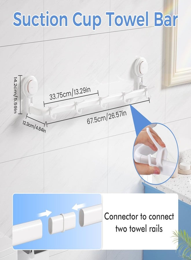 LUXEAR Suction Cup Towel Bar, 24 inches Adjustable Towel Rack Holder, No Drill & Removable Bathroom Towel Holder with 5 Sliding Hooks, Wall Mounted Towel Hanger for Shower Room, Kitchen, Door - White - Image 5
