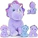 MaoGoLan Triceratops Stuffed Animal 21 Purple Mommy Dinosaur Stuffed Animal with 3 Babies Giant Dinosaur Plush Pillow Toy Set for Birthday Gift for Kids - Image 2