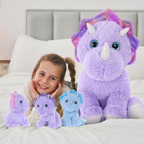 MaoGoLan Triceratops Stuffed Animal 21 Purple Mommy Dinosaur Stuffed Animal with 3 Babies Giant Dinosaur Plush Pillow Toy Set for Birthday Gift for Kids - Image 5