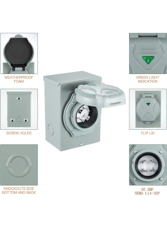 Miady Miady 30 Amp Generator Power Inlet Box, NEMA 3R Power Inlet Box, L14-30P, 125/250 Volt, for Generators Up to 7500 Watts, Weatherproof, ETL Listed  - Image 2