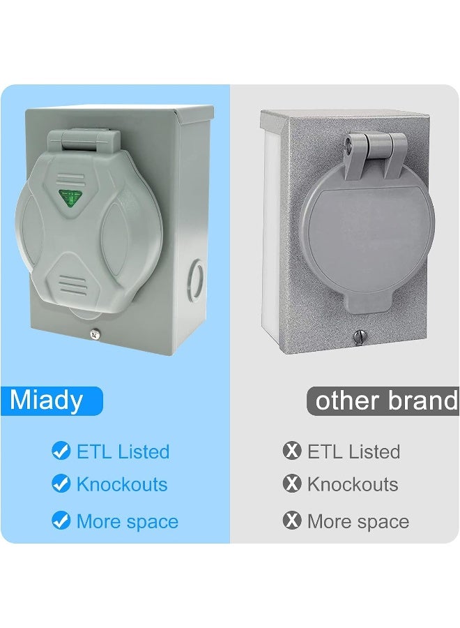 Miady Miady 30 Amp Generator Power Inlet Box, NEMA 3R Power Inlet Box, L14-30P, 125/250 Volt, for Generators Up to 7500 Watts, Weatherproof, ETL Listed  - Image 4
