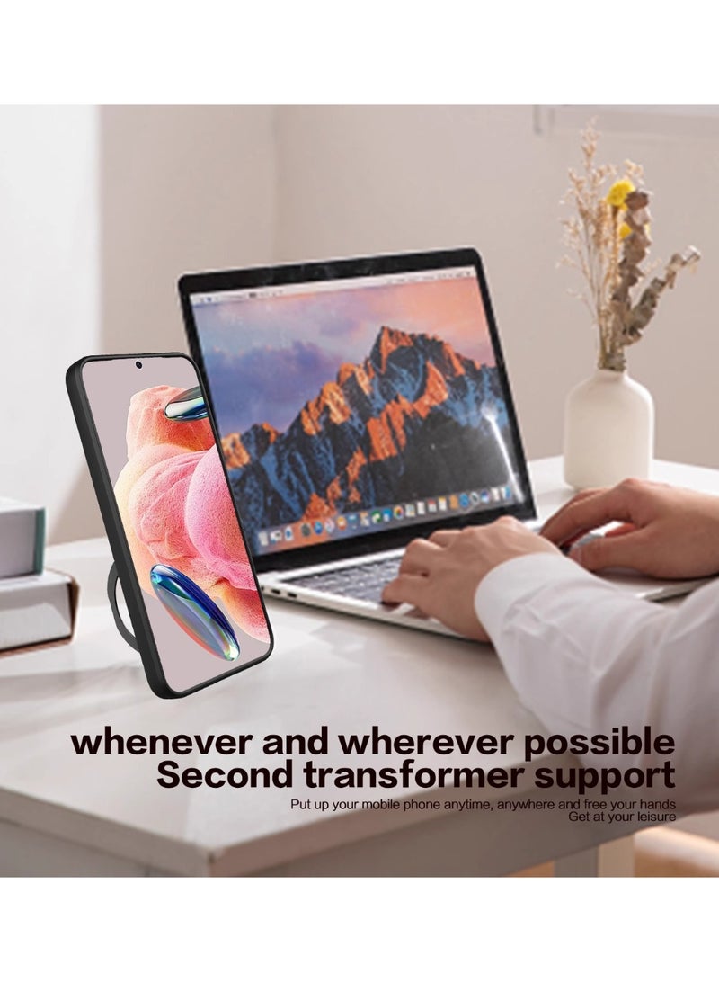 SanHu for Honor X7d 4G/5G Case, Slide Camera Lens Cover, Magnetic Ring Holder Kickstand Protective Phone Case for Honor X7d 4G/5G, Black - Image 2