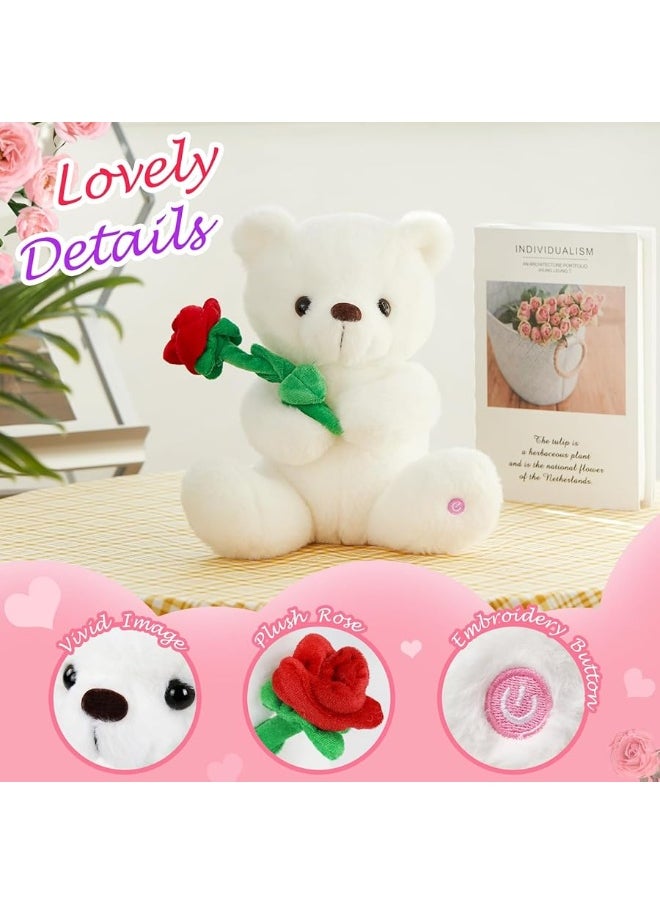 Houwsbaby - Houwsbaby Glow Teddy Bear with Rose Stuffed Animal for Graduate Soft Light Up Plush Toy LED Night Lights Valentineâ€™s Day Gifts for Kids Toddler Girlfriend, White, 10.5'' - Image 1