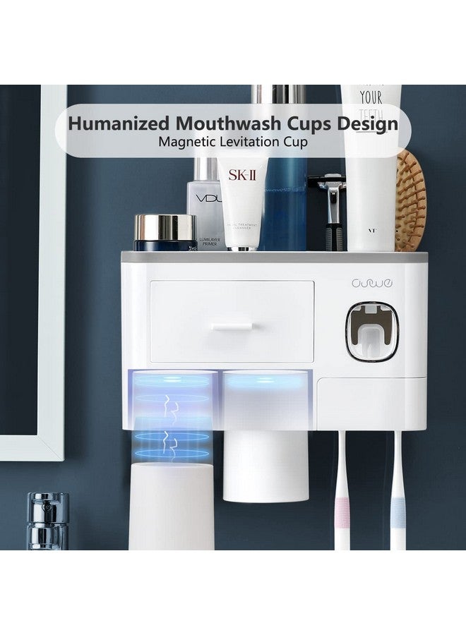 TYZAG Plastic Toothbrush Holder Wall Mounted, Toothbrush Holders for Bathroom, Toothpaste Dispenser with 6 Toothbrush Holder Hook (2 Cup), White - Image 2