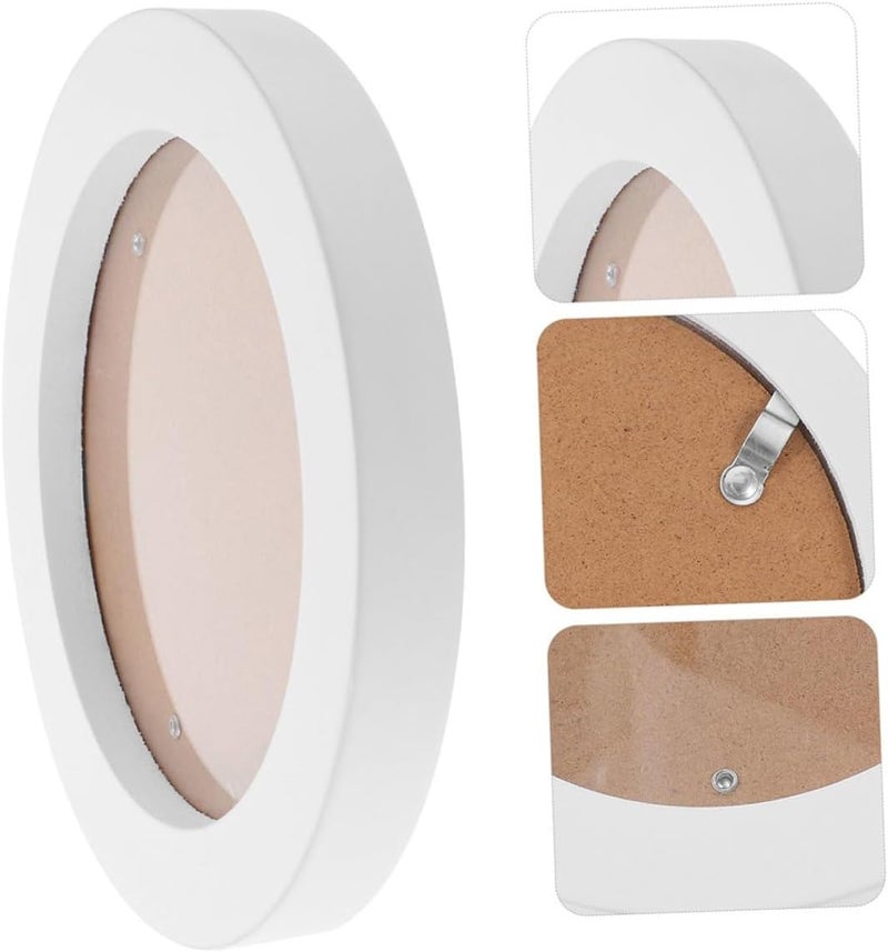 Round Wooden Picture Frame White Circle Photo Display Holder Decorative Wall Hanging Frame for Oil Painting and Home Decor - Image 2