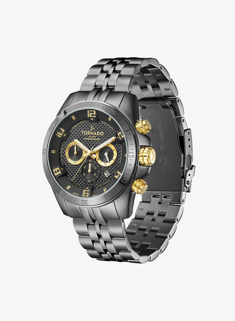 TORNADO Men's Solid stainless steel with Polished outer links and brushed center links. Chronograph Watch T3149B-XBXBG - 46mm mm