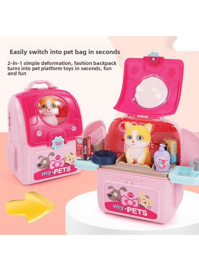 Pet Play House Backpack Toy Cartoon Pink Green Cat Dog Two-in-One Toy-Color:Pink Cat 008-967B-2 - Image 3