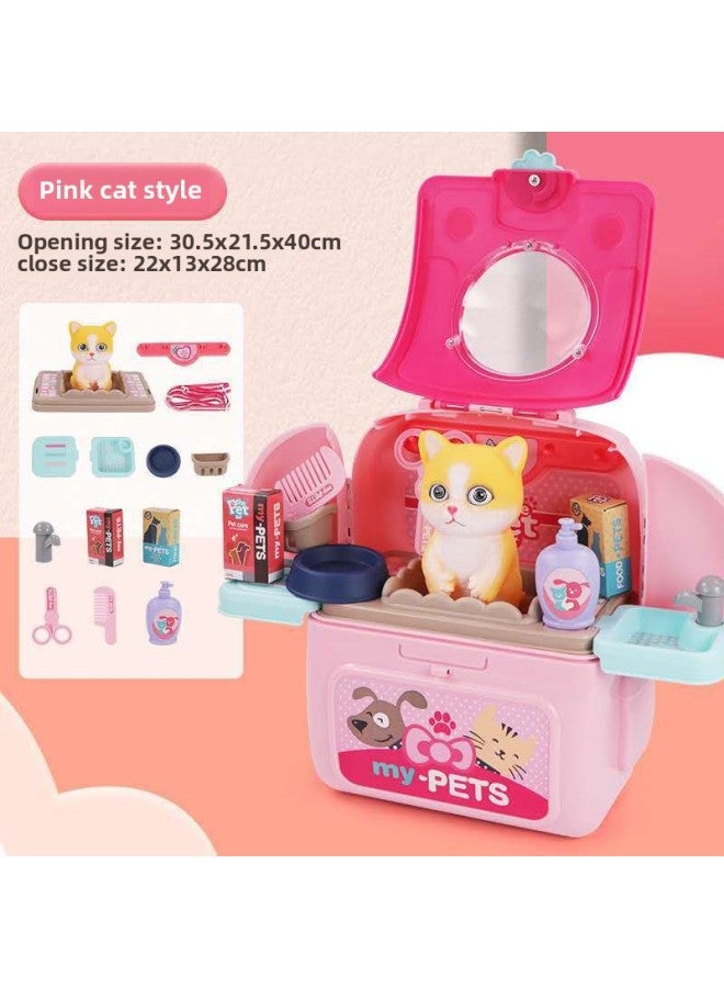 Pet Play House Backpack Toy Cartoon Pink Green Cat Dog Two-in-One Toy-Color:Pink Cat 008-967B-2 - Image 1
