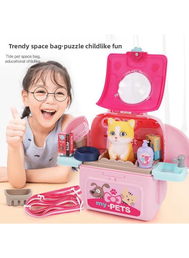 Pet Play House Backpack Toy Cartoon Pink Green Cat Dog Two-in-One Toy-Color:Pink Cat 008-967B-2 - Image 2