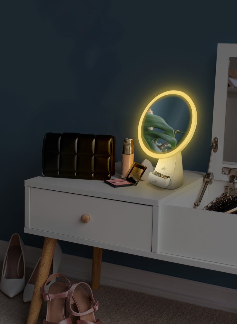 بورودو مرآة مكياج بإضاءة LED مع درج تخزين وتحكم بلمسة واحدة / سطوع قابل للتعديل / مرآة LED قابلة لإعادة الشحن للمكياج والتجميل - أبيض وردي ذهبي  - Image 4