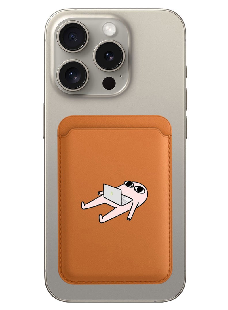 Theodor Magnetic Wallet, Compatible with MagSafe Wallet, for iPhone Wallet, for iPhone 16/15/14/13/12 Series, Not for iPhone 13/12 mini, 3 Card Holder, Vegan Leather, Brown - Sleep with Laptop - Image 1