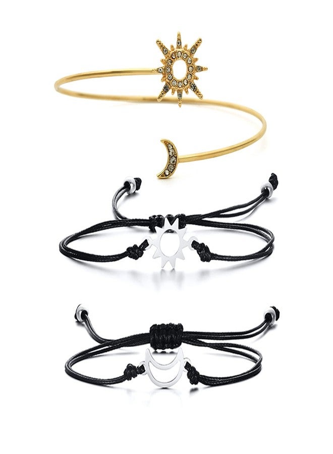 YouU 3 pcs Sun Moon Style Adjustable Couple Bracelet Boho Simple Metal Women Upper Arm Bangle Star Moon Open Cuff Armband Armlet Jewelry - Image 1