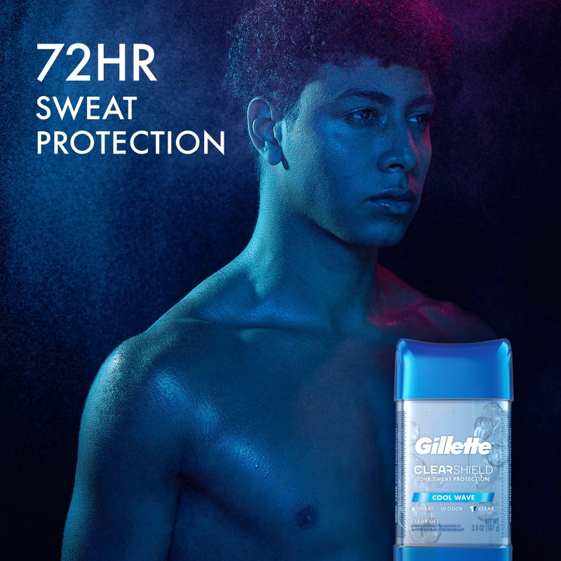 Gillette Antiperspirant and Deodorant for Men, 72hr Sweat & Odor Protection, Long Lasting Freshness, Anti-White Mark Technology, Clear Gel, Cool Wave Scent, 3.8 oz - Image 3
