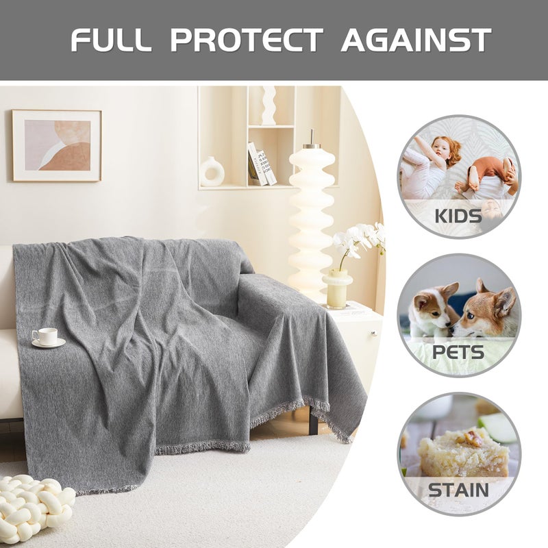 MEETSKY Couch Covers for Dogs Washable, Pet Sofa Covers for 3 Cushion, Chenille Thick Sectional Couch Cover Blanket Modern Furniture Protector Covers, 91" x 134", Dark Grey - Image 3