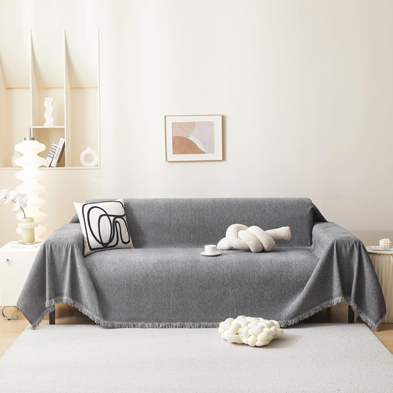 MEETSKY Couch Covers for Dogs Washable, Pet Sofa Covers for 3 Cushion, Chenille Thick Sectional Couch Cover Blanket Modern Furniture Protector Covers, 91" x 134", Dark Grey - Image 2