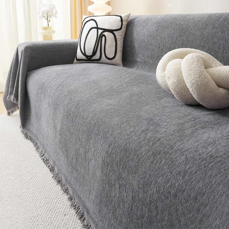 MEETSKY Couch Covers for Dogs Washable, Pet Sofa Covers for 3 Cushion, Chenille Thick Sectional Couch Cover Blanket Modern Furniture Protector Covers, 91" x 134", Dark Grey - Image 1