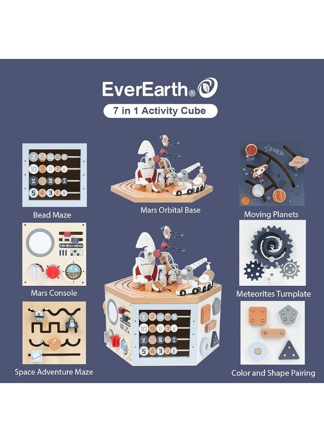 EverEarth Wooden Activity Cube with Bead Maze, Space Activity Cube for Toddlers 1-3 Girls Boys Montessori Cube Multi Play Educational Learning Activity Cube Toddler Toy Wood Shape Color Sorter - Image 5