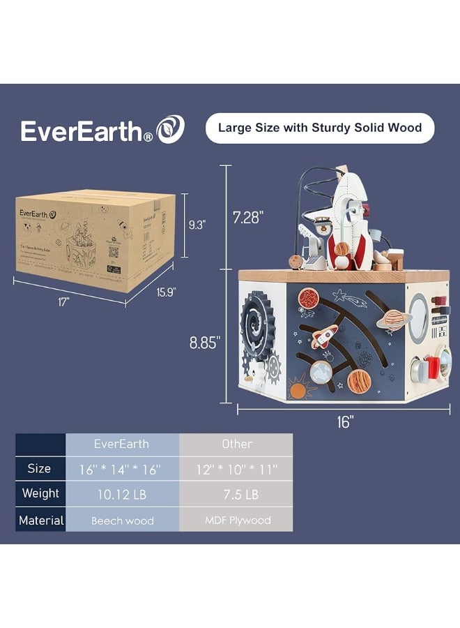 EverEarth Wooden Activity Cube with Bead Maze, Space Activity Cube for Toddlers 1-3 Girls Boys Montessori Cube Multi Play Educational Learning Activity Cube Toddler Toy Wood Shape Color Sorter - Image 2