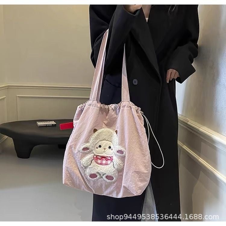 Pink Lamb Embroidery Shoulder Bag for Women - Image 1