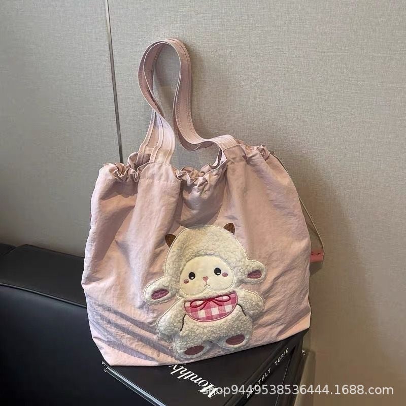 Pink Lamb Embroidery Shoulder Bag for Women - Image 4