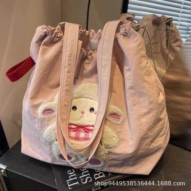 Pink Lamb Embroidery Shoulder Bag for Women - Image 3