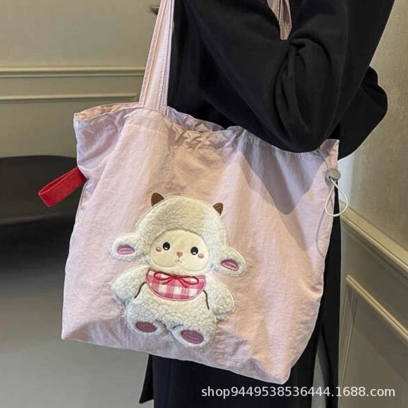 Pink Lamb Embroidery Shoulder Bag for Women - Image 5
