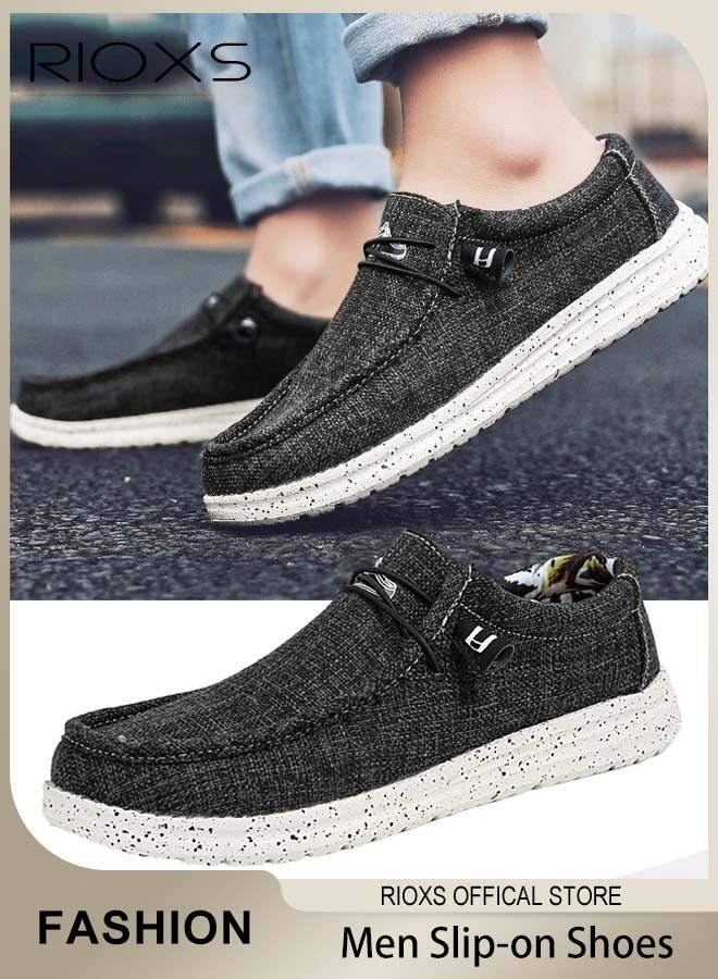 RIOXS Men's Trendy Canvas Loafers, Slip-on Casual Shoes with Wide-fit Construction and Soft Upper Design, Comfortable Lightweight Flats, Suitable for Various Occasions and Any Outdoor Activities  - Image 1
