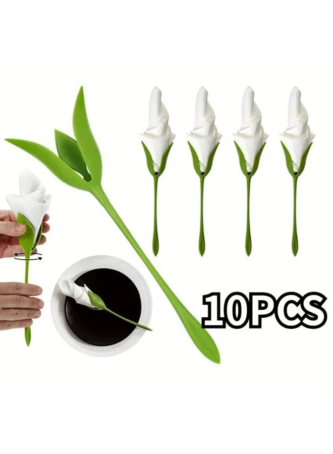 10PCS Floral Rose Napkin Holders Kit for Table Setting & Decor - Image 1