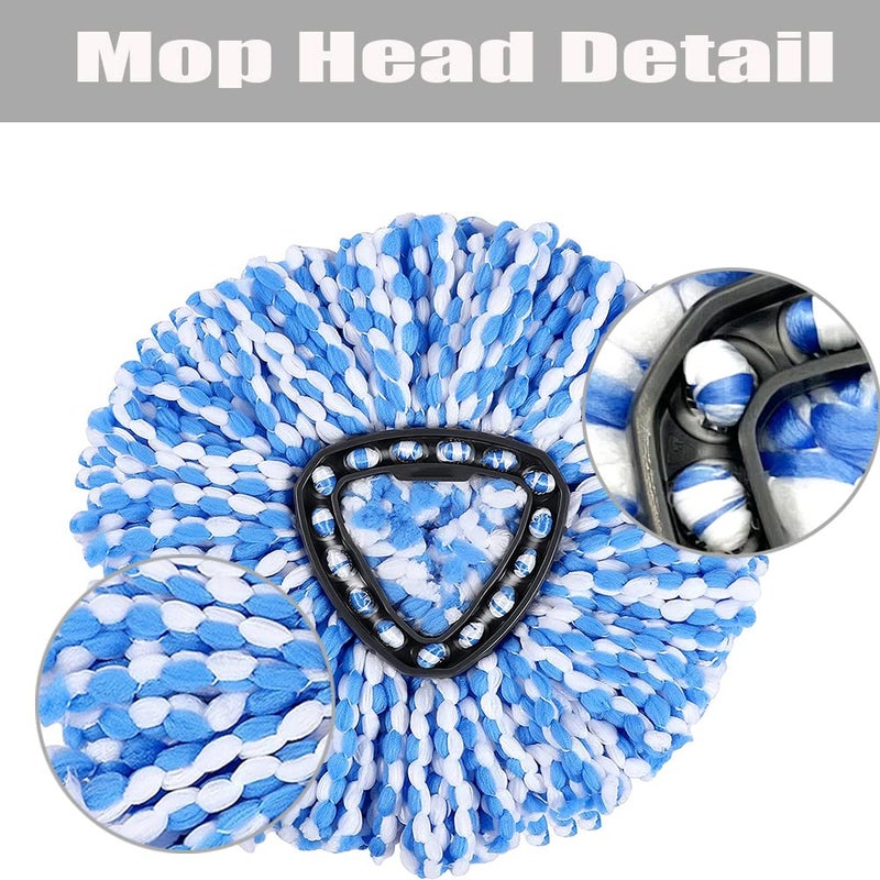 ANREKEYH Spin Mop Head, Base, Handle Replacement for O-ceda EasyWring RinseClean Microfiber Spin Mops, 2 Microfiber Mop Refills, 1 Triangle Head Cover and 30-58in Handle (Blue (2-Tank System)) - Image 5