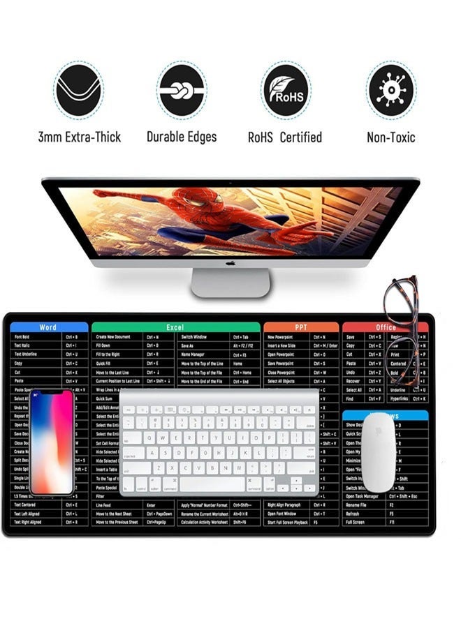 ماوس باد كبيرة للألعاب مع اختصارات برامج Office Excel، لوحة ماوس غير قابلة للانزلاق مع نمط اختصارات برامج Office، لوحة ماوس بتصميم شخصي بحجم ممتد 70 × 30 سم لمستخدمي المكاتب و برامج الاوفيس - Image 2