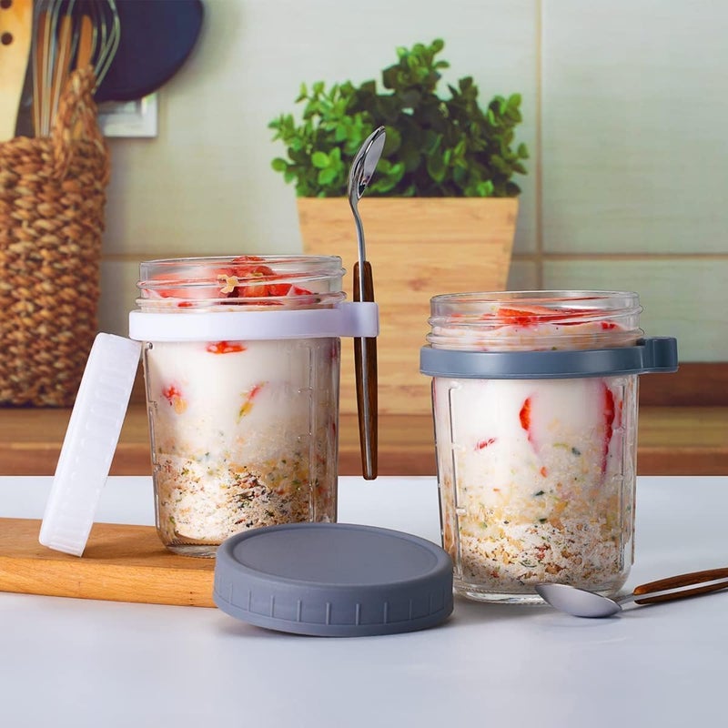 BLISS START Overnight Oats Containers with Lids and Spoons Glass Mason Jars for Overnight Oats Leak Proof Oatmeal Container Great for Cereal Fruit Vegetable Milk Salad Pack Of 1 - Image 5