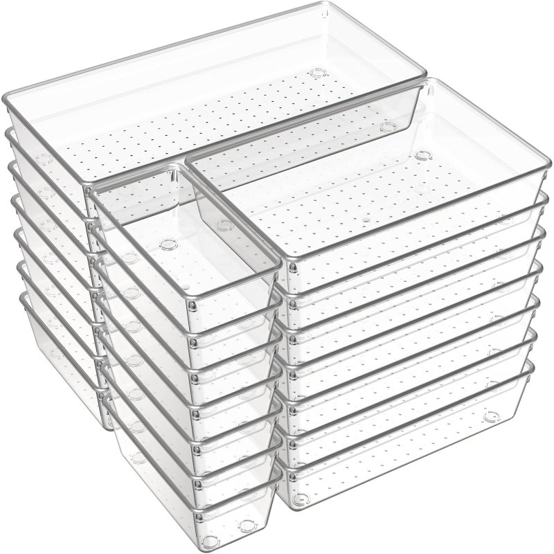 Criusia 21 Pack Large Clear Plastic Drawer Organizer Trays | BPA-Free Acrylic Organizer Bins for Large Kitchen Utensils, Bathroom, Makeup, Jewelries, Office Desk, School Supplies, Perfume - Image 1