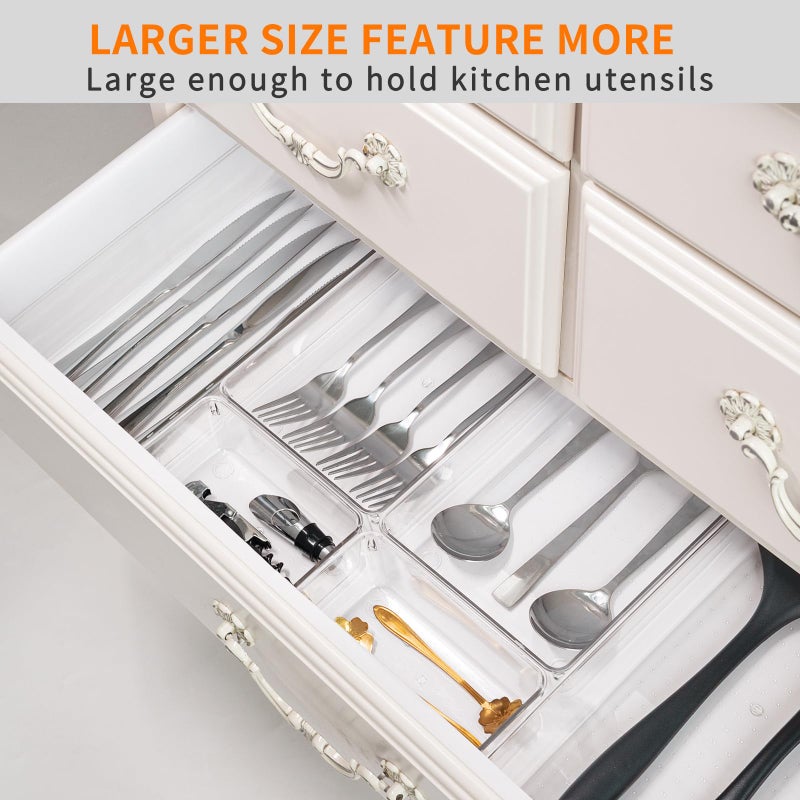 Criusia 21 Pack Large Clear Plastic Drawer Organizer Trays | BPA-Free Acrylic Organizer Bins for Large Kitchen Utensils, Bathroom, Makeup, Jewelries, Office Desk, School Supplies, Perfume - Image 4
