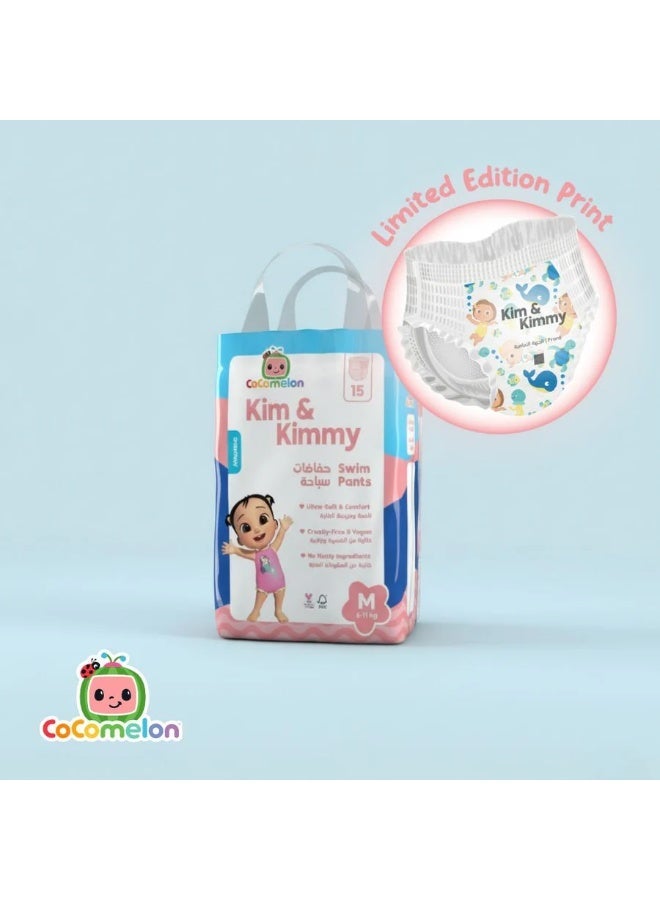 Kim & Kimmy Swim Diaper Pants, Size M, 6-11 kg / 2-8 Months, 15 Pants - Leak Protection, No Swelling, No Rashes, Ultra-Soft & Comfy - Cruelty Free & Vegan - Image 1