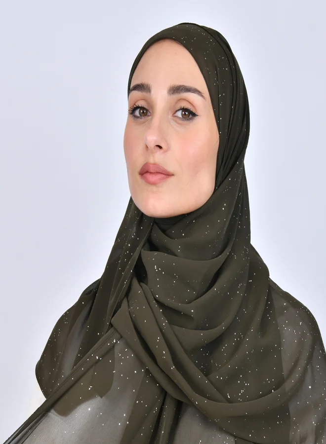 عبايات حوراء طرحة باللون الاخضر الزيتي بطبعات فضية