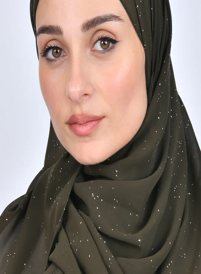 عبايات حوراء طرحة باللون الاخضر الزيتي بطبعات فضية