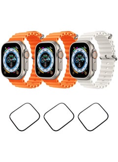 Silicone Ocean Band Strap for Apple Watch Ultra 8 49mm Set of 3 with 3* 49mm Watch glass