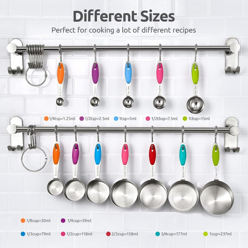 U-Taste Measuring Cups and Spoons Set: 18/8 Stainless Steel Metal Stacking Kitchen Baking Cooking Food Measure Set 7 Cups 5 Spoons with Strengthened Weld Joints (Multicolor, 12 Pieces) - Image 2