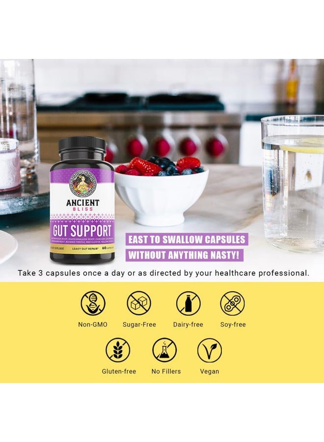 Ancient Bliss Leaky Gut Supplement, L Glutamine Capsules for Gut Support with Blessed Thistle and Hydrangea Root, Vegan and Non-GMO, 60 Capsules - Image 5