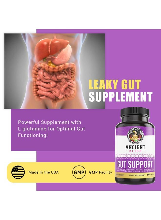 Ancient Bliss Leaky Gut Supplement, L Glutamine Capsules for Gut Support with Blessed Thistle and Hydrangea Root, Vegan and Non-GMO, 60 Capsules - Image 2