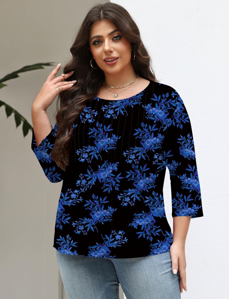 TFSDOD 3/4 Length Sleeve Tops Women Plus Size Top Womens Spring Tops Cute Outfits for Women Pleated Front Dressy Top - Image 4